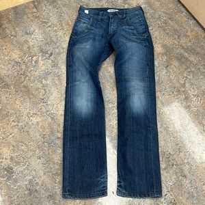 Energie Jeans, Blue, Waist measures 14.5” across, inseam is 34”, tags removed